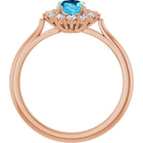 14K Gold Emerald Lab-Grown Diamond Halo-Style Ring - Rose Gold - view 2