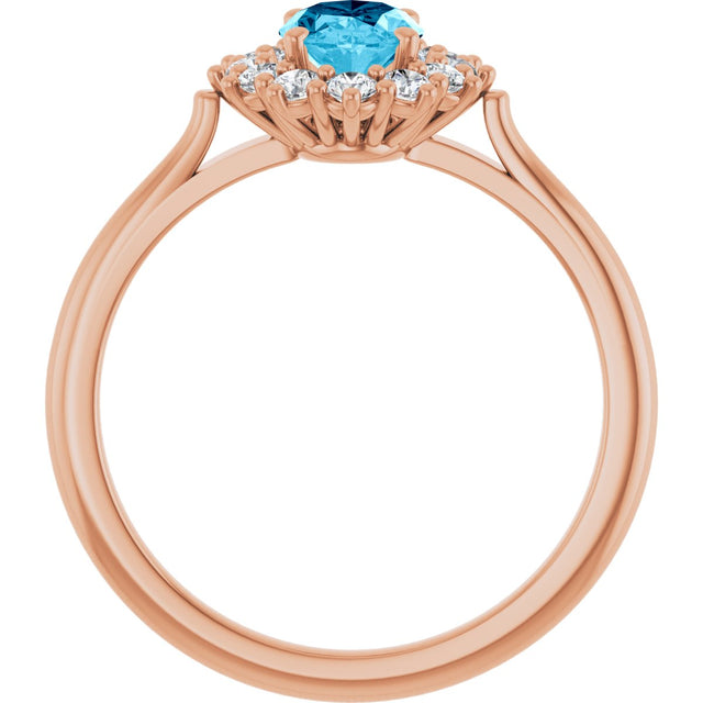 14K Gold Emerald Lab-Grown Diamond Halo-Style Ring - Rose Gold - view 2