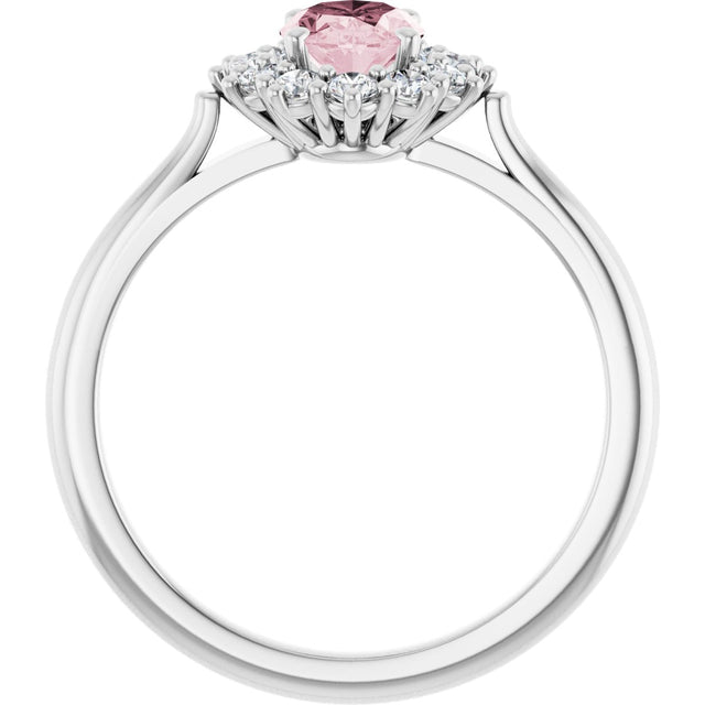 14K Gold Oval Natural Pink Morganite & Natural Diamond Halo-Style Ring – 7mm Stones - White Gold - view 2