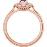 14K Gold Oval Natural Pink Morganite & Natural Diamond Halo-Style Ring – 7mm Stones - Rose Gold - view 2