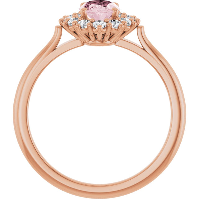 14K Gold Oval Natural Pink Morganite & Natural Diamond Halo-Style Ring – 7mm Stones - Rose Gold - view 2