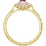 14K Gold Oval Natural Pink Morganite & Natural Diamond Halo-Style Ring – 7mm Stones - Yellow Gold - view 2