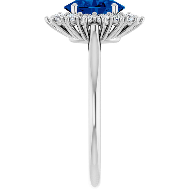 10K Gold Emerald Lab-Grown Blue Sapphire & Lab-Grown Diamond Halo-Style Ring - White Gold - view 4