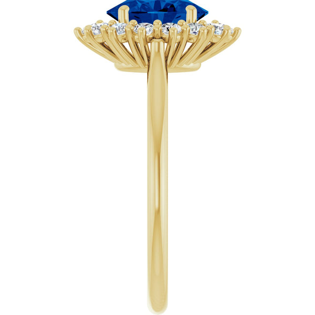 10K Gold Emerald Lab-Grown Blue Sapphire & Lab-Grown Diamond Halo-Style Ring - Yellow Gold - view 4