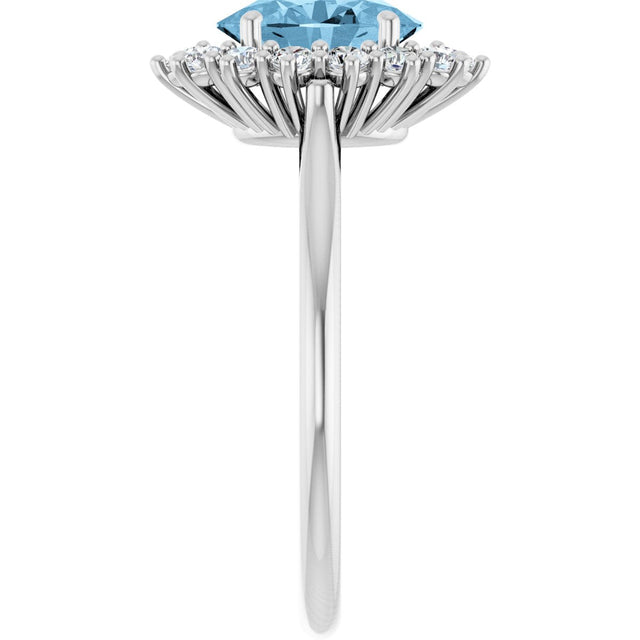10K Gold Emerald Natural Sky Blue Topaz & Lab-Grown Diamond Halo-Style Ring - White Gold - view 4
