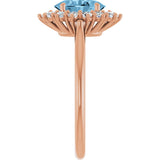 14K Gold Emerald Natural Sky Blue Topaz & Lab-Grown Diamond Halo-Style Ring - Rose Gold - view 4