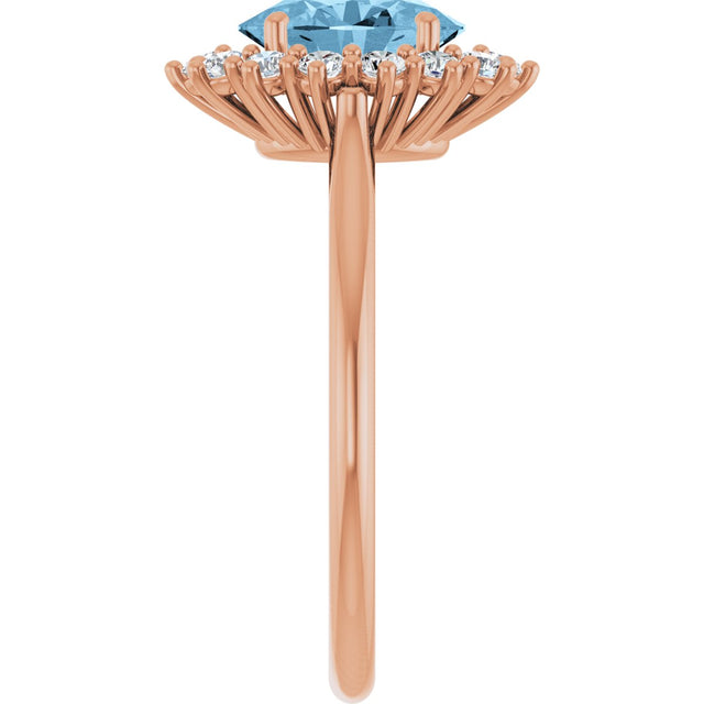 14K Gold Emerald Natural Sky Blue Topaz & Lab-Grown Diamond Halo-Style Ring - Rose Gold - view 4