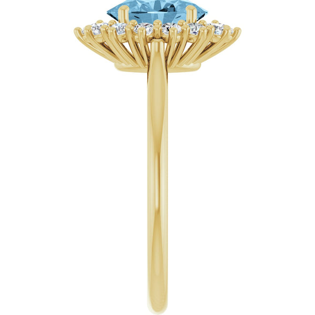 10K Gold Emerald Natural Sky Blue Topaz & Lab-Grown Diamond Halo-Style Ring - Yellow Gold - view 4