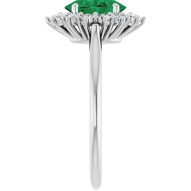 10K Gold Emerald Lab-Grown Emerald & Lab-Grown Diamond Halo-Style Ring - White Gold - view 4