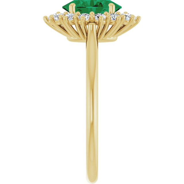 14K Gold Emerald Lab-Grown Emerald & Lab-Grown Diamond Halo-Style Ring - Yellow Gold - view 4