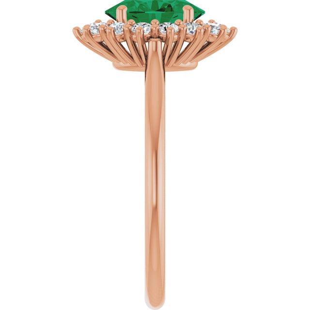 14K Gold Emerald Lab-Grown Emerald & Lab-Grown Diamond Halo-Style Ring - Rose Gold - view 4
