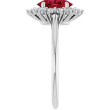 10K Gold Emerald Lab-Grown Ruby & Lab-Grown Diamond Halo-Style Ring - White Gold - view 4