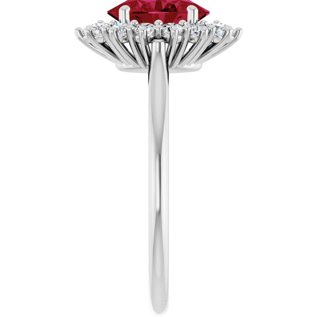 10K Gold Emerald Lab-Grown Ruby & Lab-Grown Diamond Halo-Style Ring - White Gold - view 4