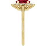 10K Gold Emerald Lab-Grown Ruby & Lab-Grown Diamond Halo-Style Ring - Yellow Gold - view 4