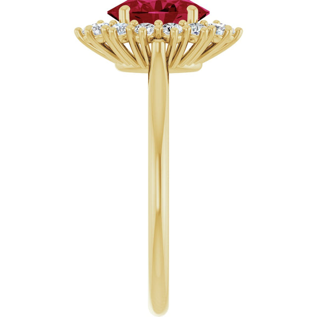 10K Gold Emerald Lab-Grown Ruby & Lab-Grown Diamond Halo-Style Ring - Yellow Gold - view 4