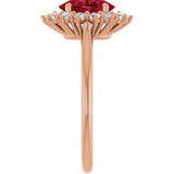 14K Gold Emerald Lab-Grown Ruby & Lab-Grown Diamond Halo-Style Ring - Rose Gold - view 4
