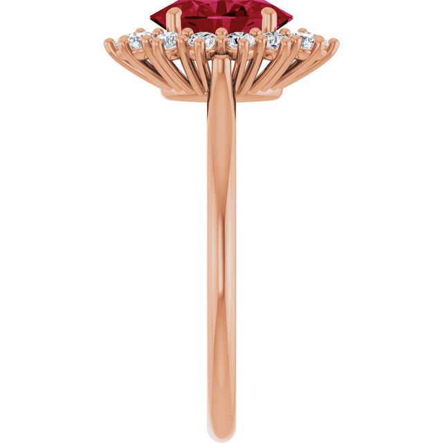 14K Gold Emerald Lab-Grown Ruby & Lab-Grown Diamond Halo-Style Ring - Rose Gold - view 4