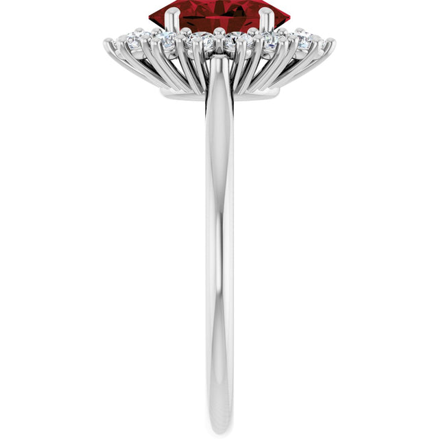 10K Gold Emerald Natural Mozambique Garnet & Lab-Grown Diamond Halo-Style Ring - White Gold - view 4