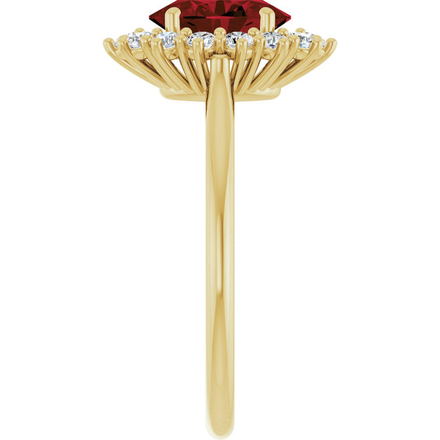 10K Gold Emerald Natural Mozambique Garnet & Lab-Grown Diamond Halo-Style Ring - Yellow Gold - view 4