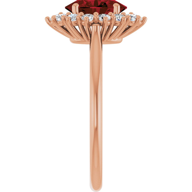 14K Gold Emerald Natural Mozambique Garnet & Lab-Grown Diamond Halo-Style Ring - Rose Gold - view 4
