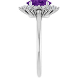 10K Gold Emerald Natural Amethyst & Lab-Grown Diamond Halo-Style Ring - White Gold - view 4