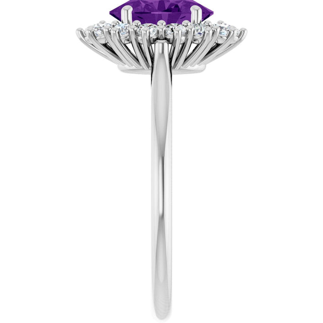 10K Gold Emerald Natural Amethyst & Lab-Grown Diamond Halo-Style Ring - White Gold - view 4