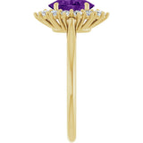 10K Gold Emerald Natural Amethyst & Lab-Grown Diamond Halo-Style Ring - Yellow Gold - view 4