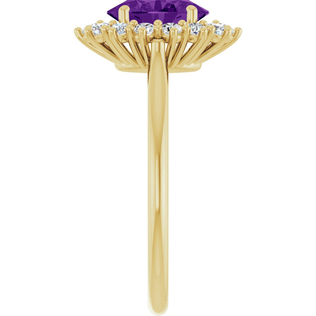 10K Gold Emerald Natural Amethyst & Lab-Grown Diamond Halo-Style Ring - Yellow Gold - view 4