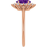 14K Gold Emerald Natural Amethyst & Lab-Grown Diamond Halo-Style Ring - Rose Gold - view 4
