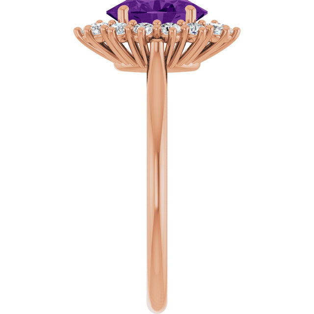 14K Gold Emerald Natural Amethyst & Lab-Grown Diamond Halo-Style Ring - Rose Gold - view 4