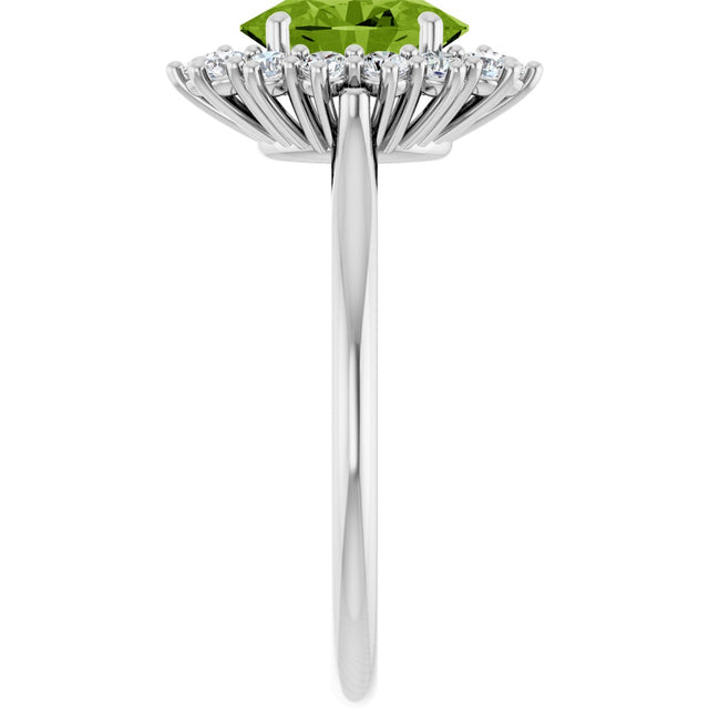 10K Gold Emerald Natural Peridot & Lab-Grown Diamond Halo-Style Ring - White Gold - view 4