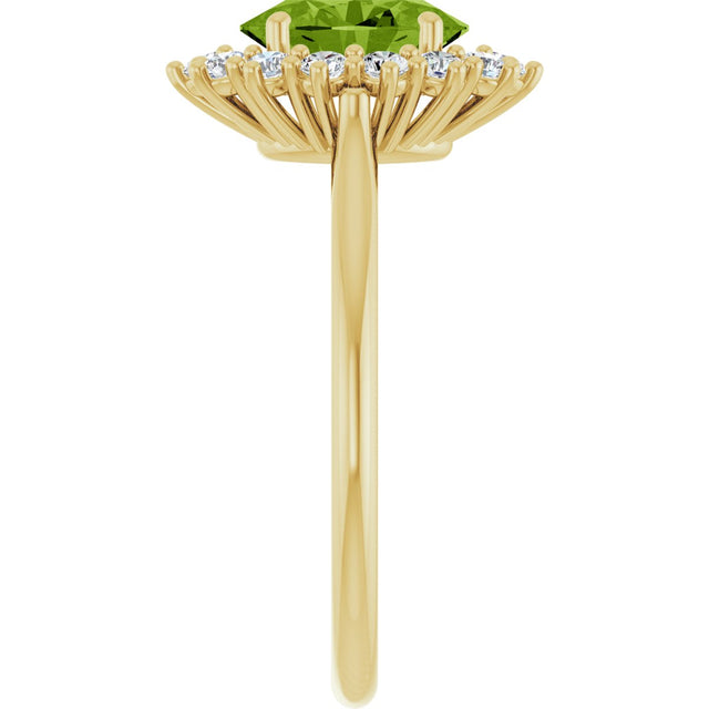 14K Gold Emerald Natural Peridot & Lab-Grown Diamond Halo-Style Ring - Yellow Gold - view 4