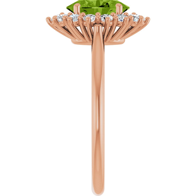 14K Gold Emerald Natural Peridot & Lab-Grown Diamond Halo-Style Ring - Rose Gold - view 4