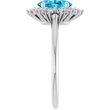 10K Gold Emerald Lab-Grown Diamond Halo-Style Ring - White Gold - view 4