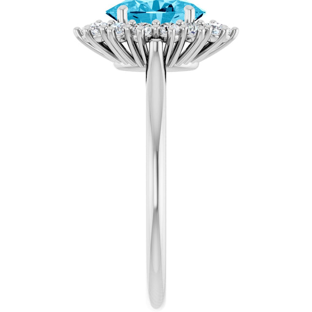 10K Gold Emerald Lab-Grown Diamond Halo-Style Ring - White Gold - view 4