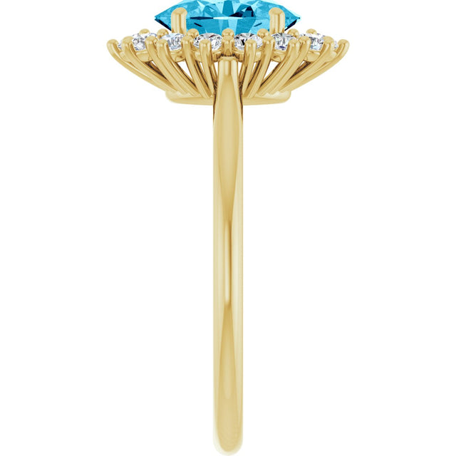 10K Gold Emerald Lab-Grown Diamond Halo-Style Ring - Yellow Gold - view 4