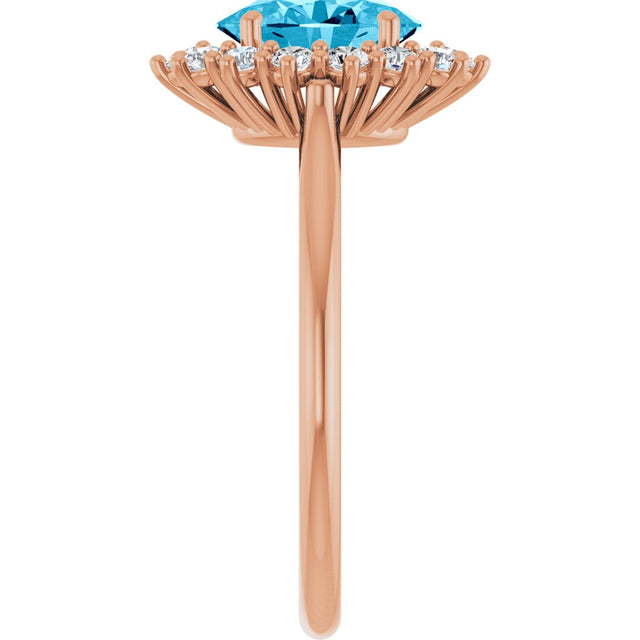 14K Gold Emerald Lab-Grown Diamond Halo-Style Ring - Rose Gold - view 4