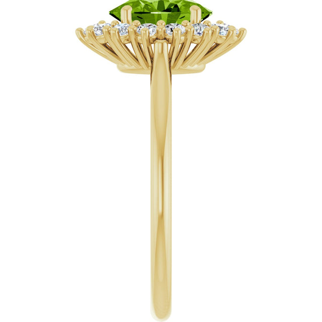 14K Gold Oval Natural Peridot & Natural Diamond Halo-Style Ring - Yellow Gold - view 4
