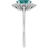 14K Gold Oval Natural Diamond Halo-Style Ring - White Gold - view 4