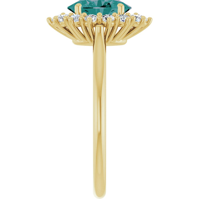 14K Gold Oval Natural Diamond Halo-Style Ring - Yellow Gold - view 4