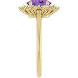 14K Gold Oval Natural Amethyst & Natural Diamond Halo-Style Ring – 8x6mm - Yellow Gold - view 4
