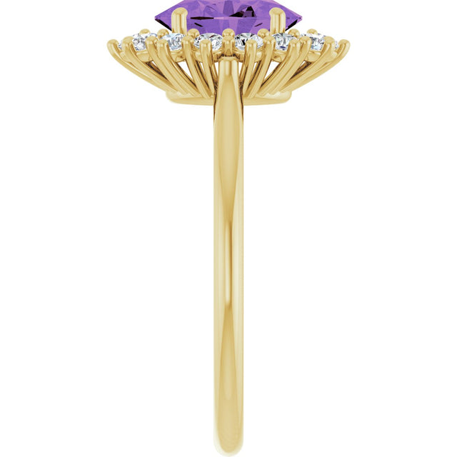 14K Gold Oval Natural Amethyst & Natural Diamond Halo-Style Ring – 8x6mm - Yellow Gold - view 4