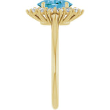 14K Gold Oval Natural Swiss Blue Topaz & Natural Diamond Halo-Style Ring – 8x6mm - Yellow Gold - view 4