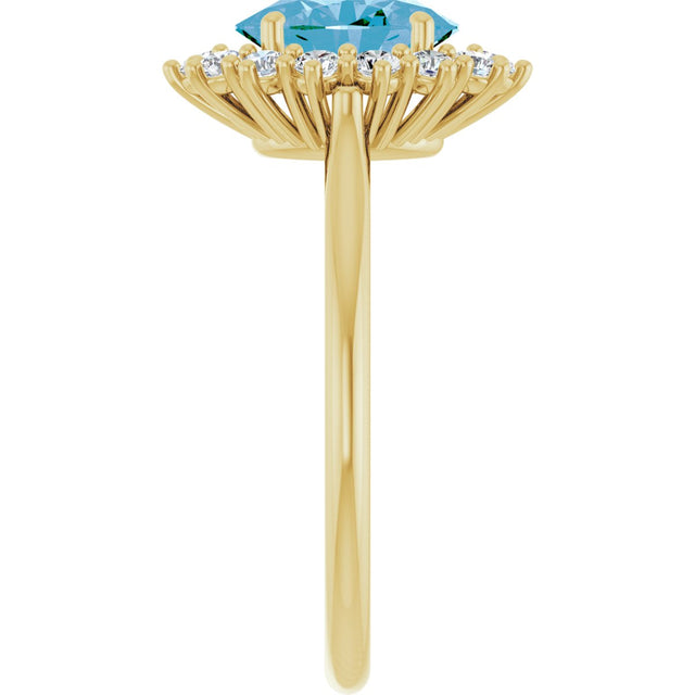 14K Gold Oval Natural Swiss Blue Topaz & Natural Diamond Halo-Style Ring – 8x6mm - Yellow Gold - view 4