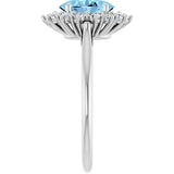 14K Gold Oval Natural Aquamarine & Natural Diamond Halo-Style Ring - White Gold - view 4