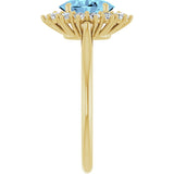 14K Gold Oval Natural Aquamarine & Natural Diamond Halo-Style Ring - Yellow Gold - view 4