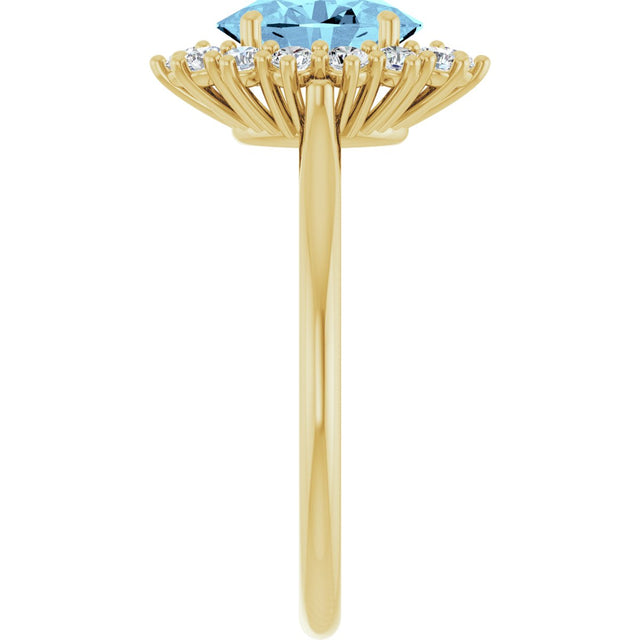 14K Gold Oval Natural Aquamarine & Natural Diamond Halo-Style Ring - Yellow Gold - view 4