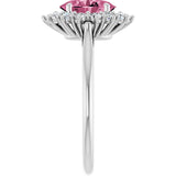 14K Gold Oval Natural Pink Tourmaline & Natural Diamond Halo-Style Ring - White Gold - view 4