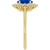 14K Gold Oval Lab-Grown Blue Sapphire & Natural Diamond Halo-Style Ring – 8x6mm - Yellow Gold - view 4