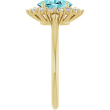 14K Gold Oval Natural Blue Zircon & Natural Diamond Halo-Style Ring - Yellow Gold - view 4